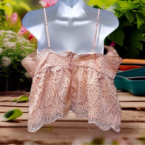 NWT Willow & Root Women's Blush Pink Crochet Lace Baby Doll Cami Top SZ XL - Picture 5 of 7